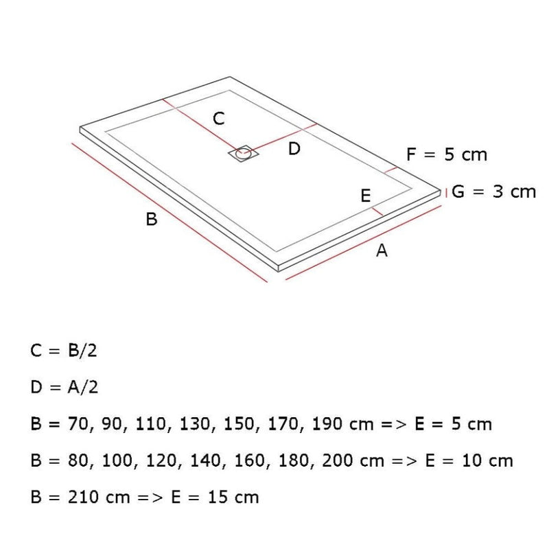 Dimensions Receveur de douche extra plat DEXA en résine surface ardoisée noir