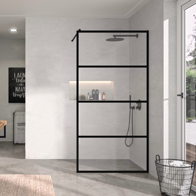Paroi de douche fixe FRESH INDUSTRIAL noire avec lignes