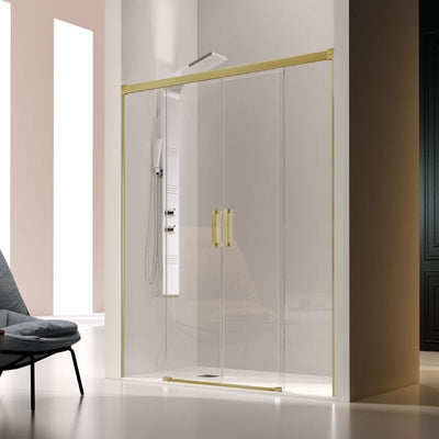 Paroi de douche 2 verres fixes + 2 portes coulissantes GLASÉ or brossé
