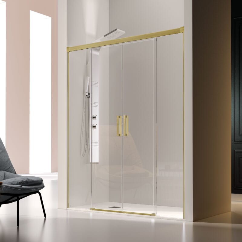 Paroi de douche 2 verres fixes + 2 portes coulissantes GLASÉ or brossé