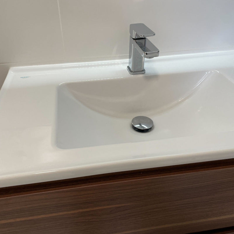 Vasque céramique SEREL - Meuble salle de bain design simple vasque MESSINA largeur 60 cm noyer - Le Monde du Bain