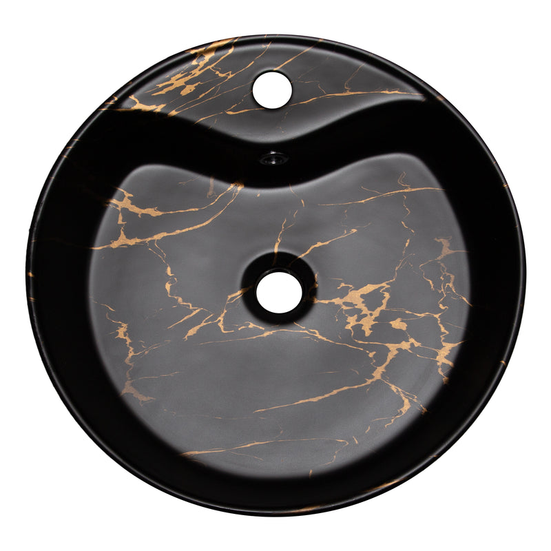 Vasque à poser ronde en céramique TANZA noir mat marbré doré