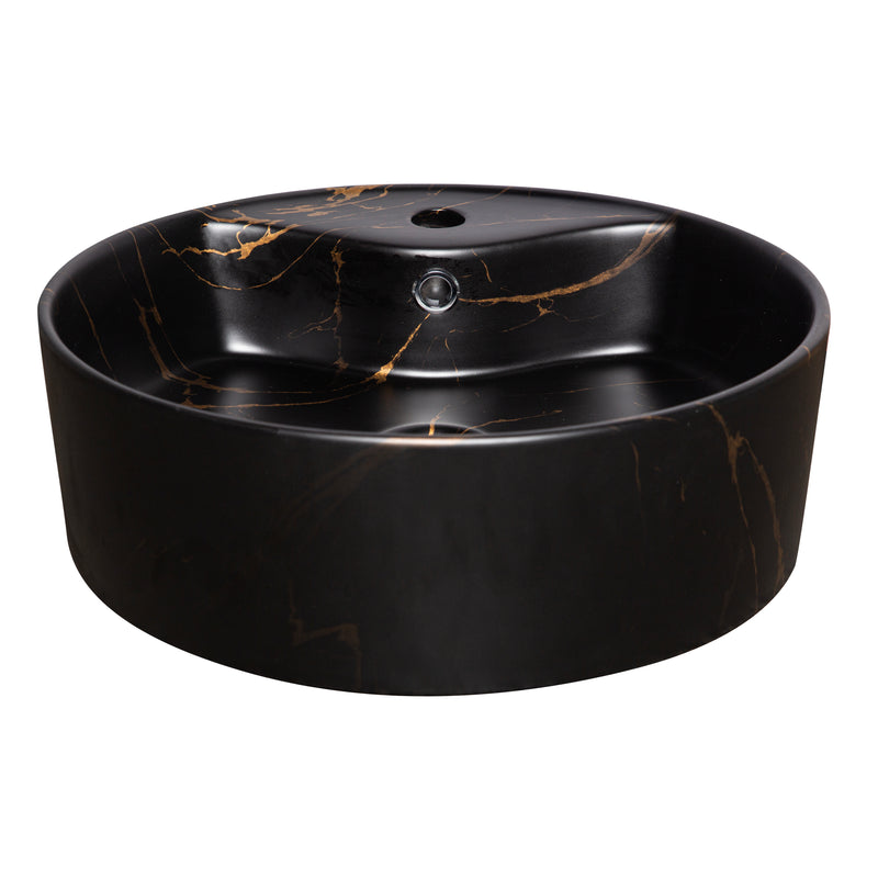 Vasque à poser ronde en céramique TANZA noir mat marbré doré