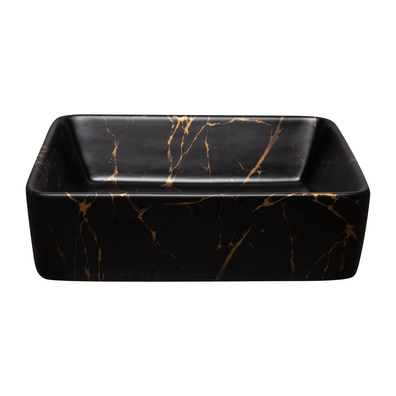 Vasque à poser rectangulaire en céramique TANUMA noir mat marbré doré