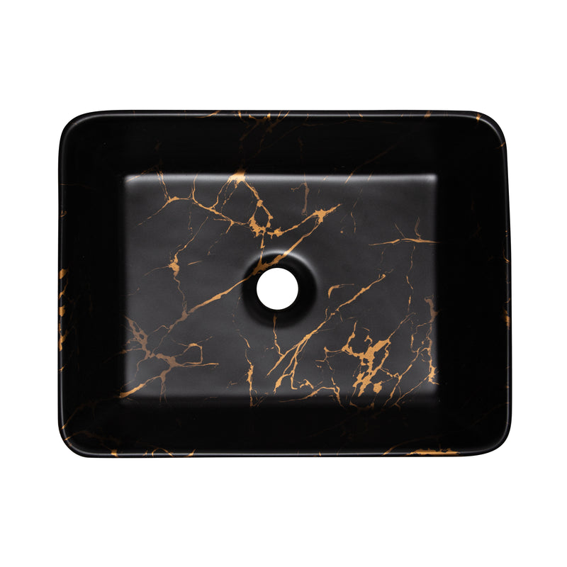 Vasque à poser rectangulaire en céramique TANUMA noir mat marbré doré