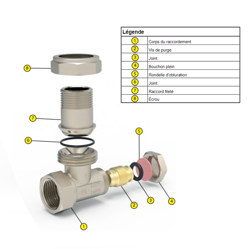 Dessin technique - T de raccordement en laiton noir mat pour radiateur et sèche serviette - Le Monde du Bain