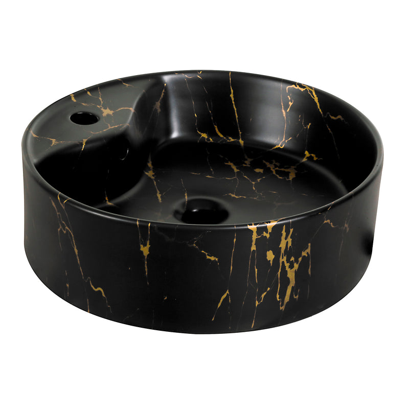 Vasque à poser ronde en céramique TANZA noir mat marbré doré