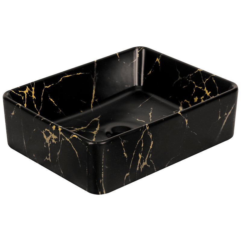 Vasque à poser rectangulaire en céramique TANUMA noir mat marbré doré
