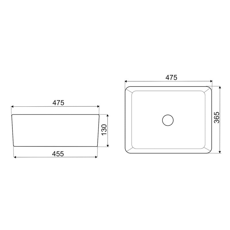Dimensions Vasque à poser rectangulaire en céramique TANUMA noir mat marbré doré