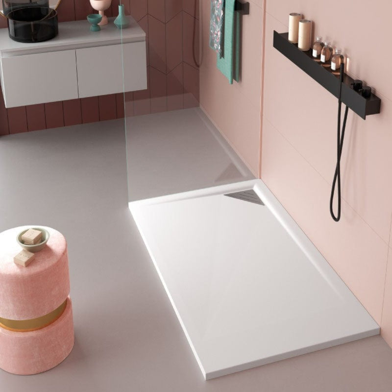Receveur de douche extra plat TRINITY blanc - grille droite - Le Monde du Bain
