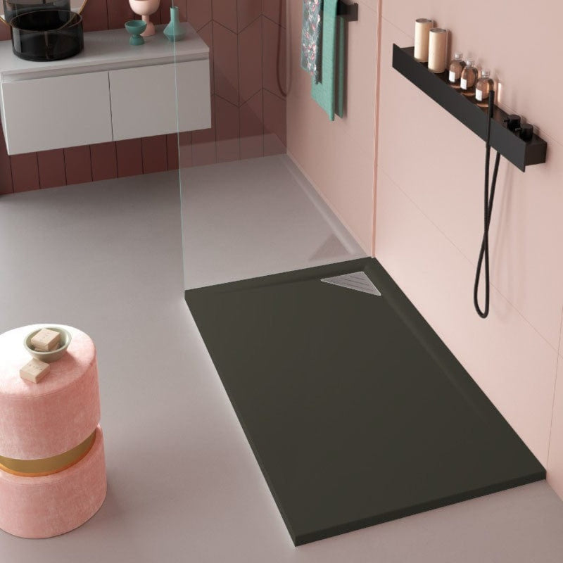 Receveur de douche extra plat TRINITY noir - grille à droite - Le Monde du Bain