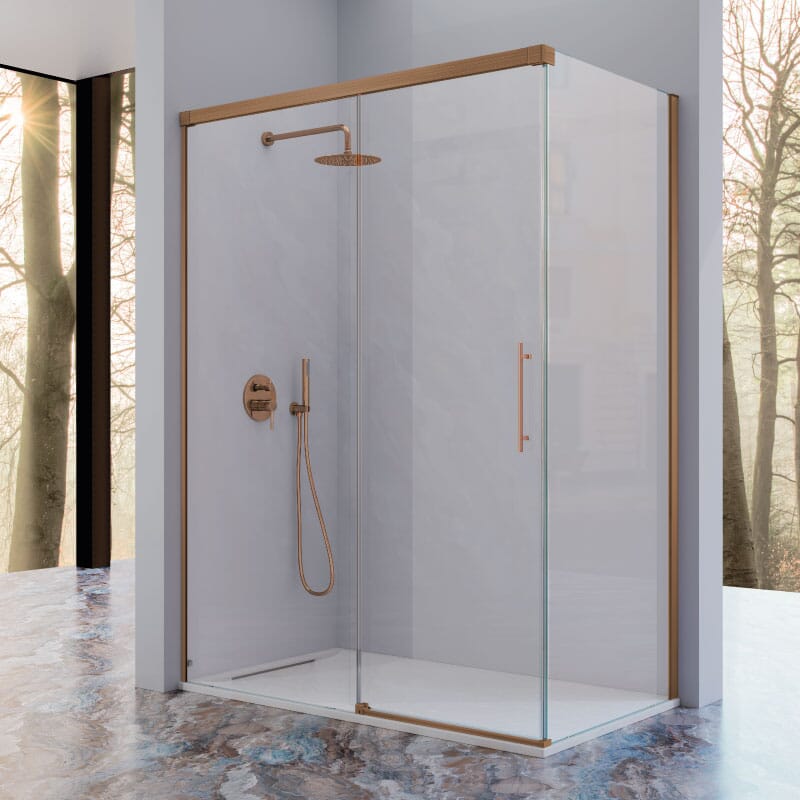 Paroi de douche fixe avec Porte coulissante + Paroi latérale URBAN bronze - Le Monde du Bain