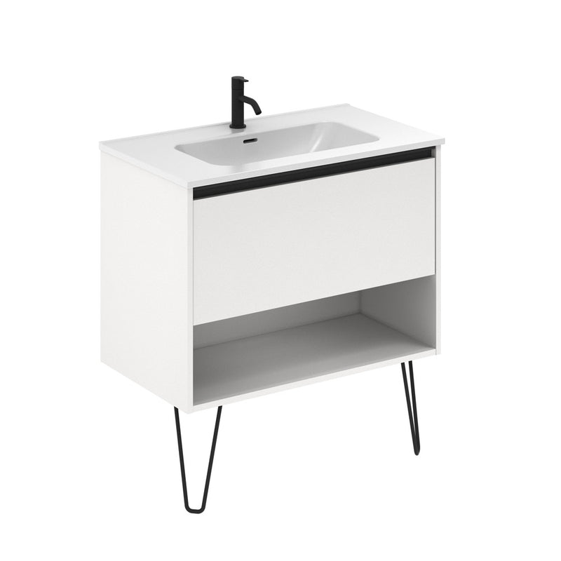 Meuble salle de bain simple vasque YOKO largeur 80 cm, blanc brillant - Le Monde du Bain