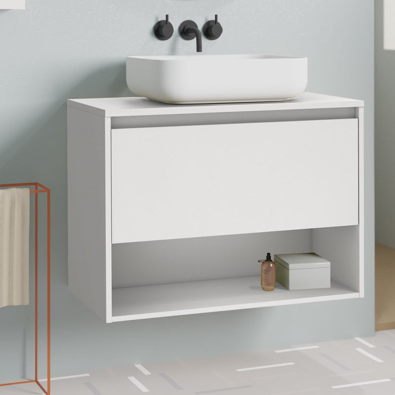 Meuble salle de bain suspendu avec vasque posée NIWA TOP largeur 80 cm, blanc brillant - Le Monde du Bain