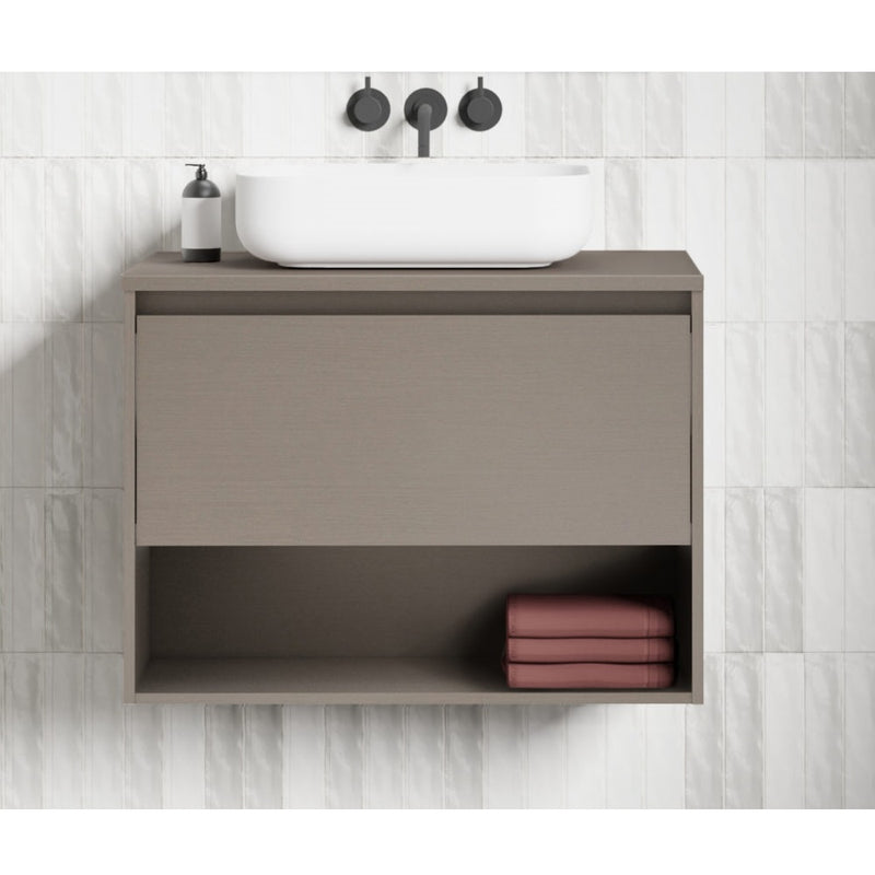 Meuble salle de bain suspendu avec vasque posée NIWA TOP largeur 80 cm, Fumé sablé