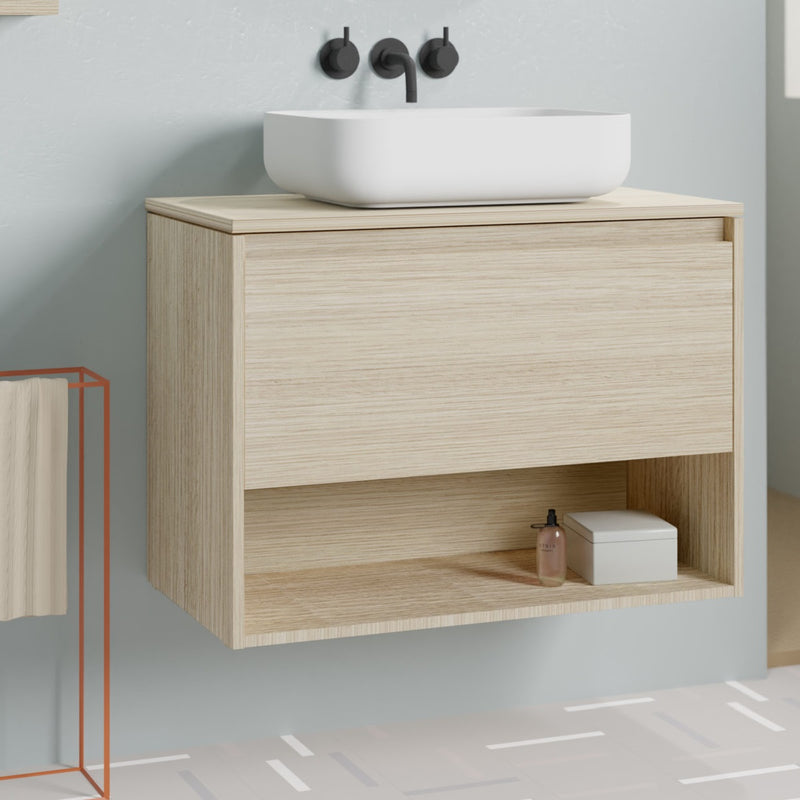 Meuble salle de bain suspndu en bois avec vasque posee incluse NIWA chene clair