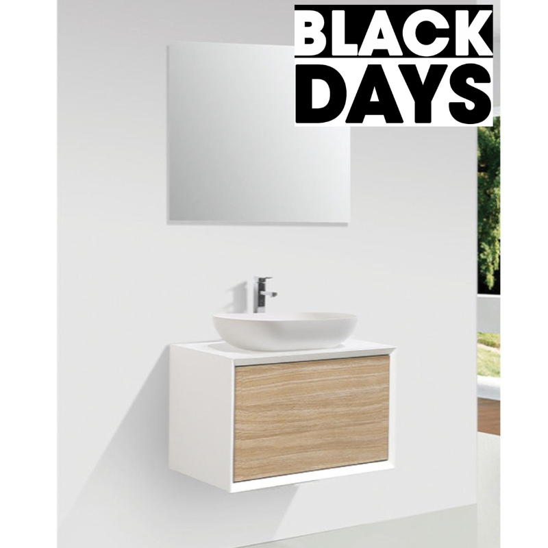 Meuble salle de bain pour vasque à poser PALIO largeur 60 cm, blanc mat / chêne clair texturé