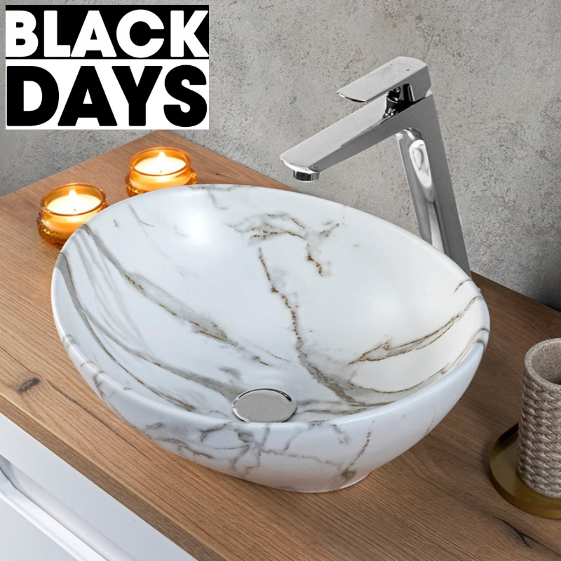 Vasque à poser ovale en céramique PAT finition marbre blanc