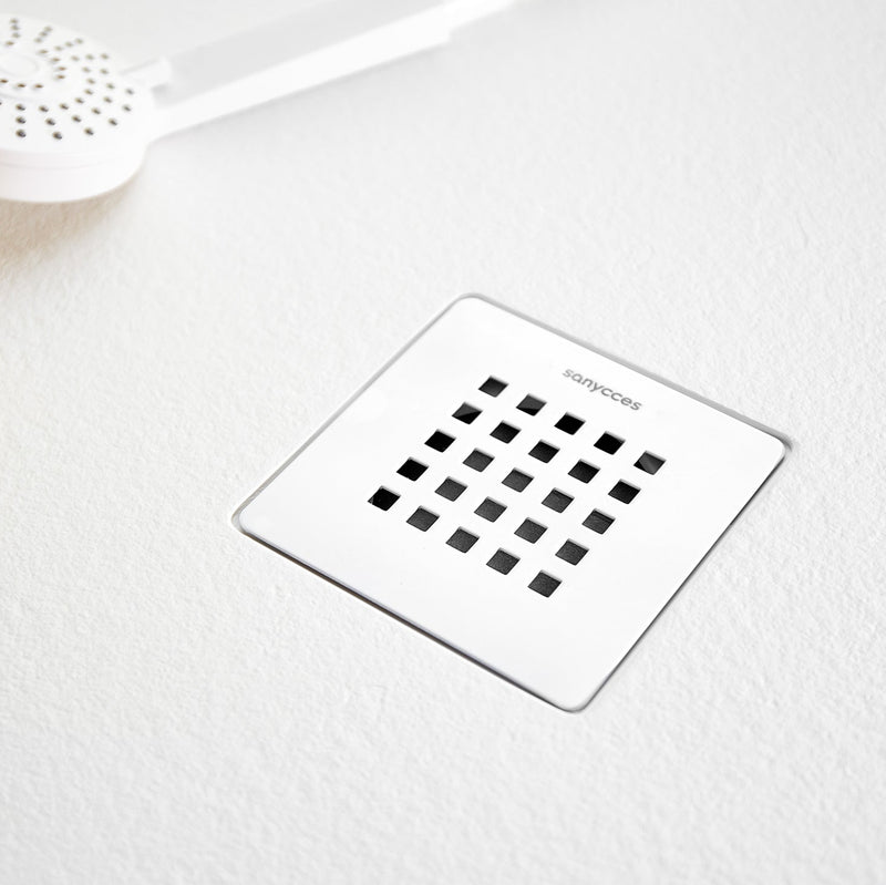 Grille acier inoxydable Receveur de douche extra plat STRATO surface ardoisée, rectangulaire blanc