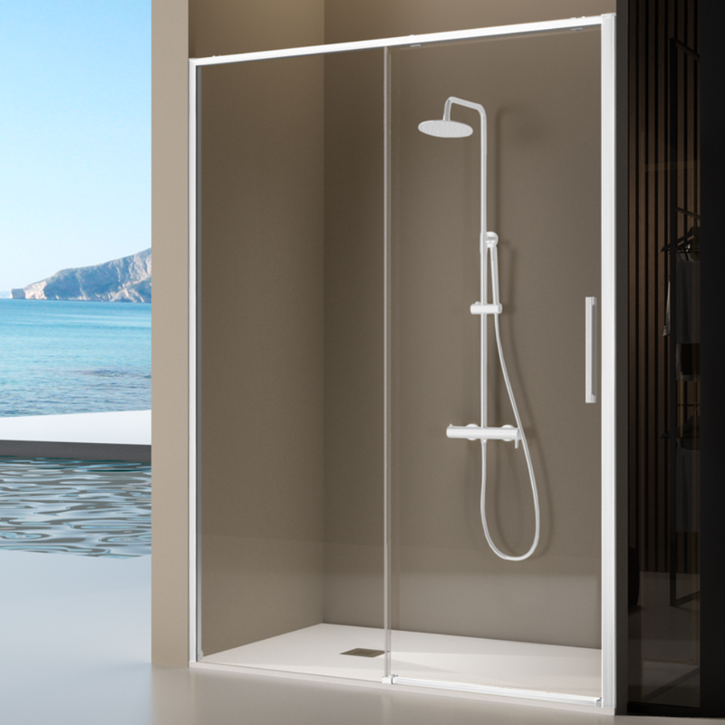 Paroi de douche 1 verre fixe + 1 porte coulissante DELTA blanc mat - Le Monde du Bain