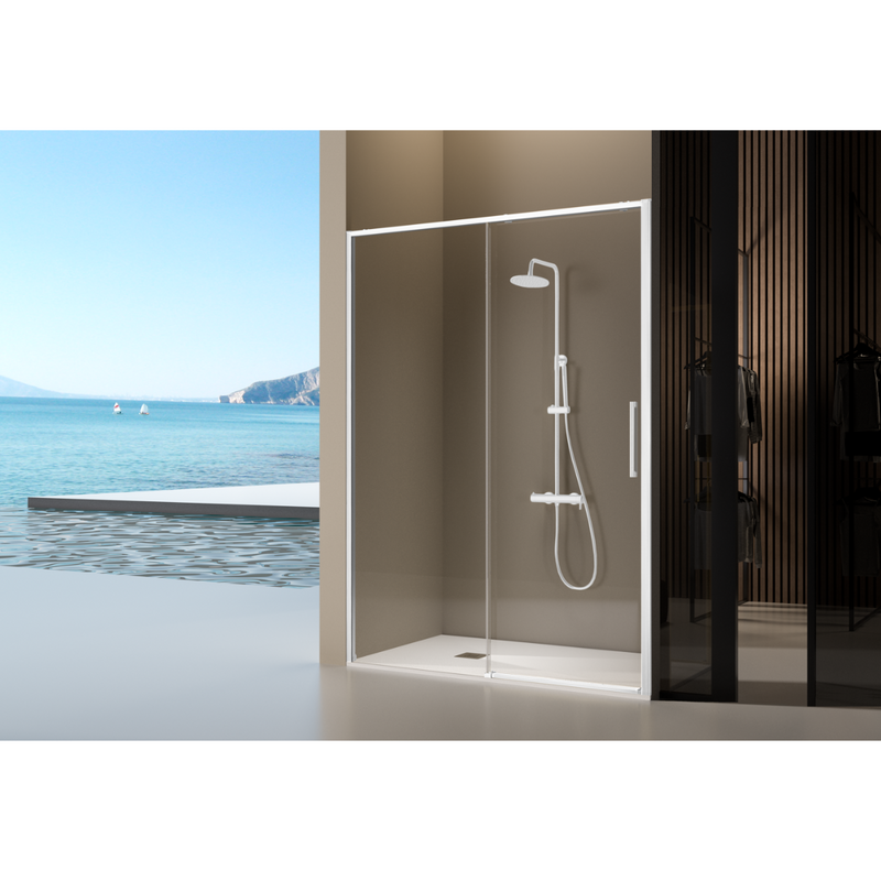 Paroi de douche 1 verre fixe + 1 porte coulissante DELTA blanc mat - Le Monde du Bain