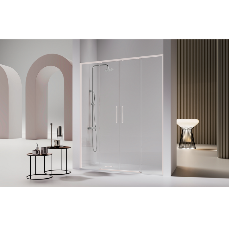 Paroi de douche 2 verres fixes + 2 portes coulissantes DELTA blanc mat - Le Monde du Bain