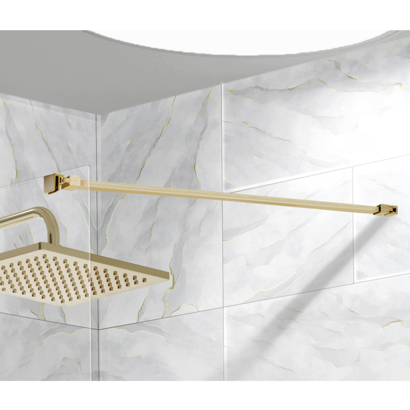 Zoom sur barre de stabilisation - Paroi de douche fixe FRESH avec profil OR BROSSÉ - Le Monde du Bain