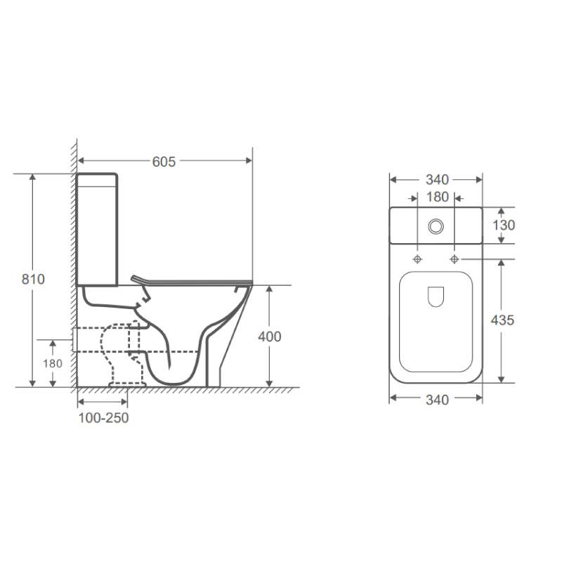 Inodoro RHODAS cisterna baja. Dibujo técnico - Entorno baño