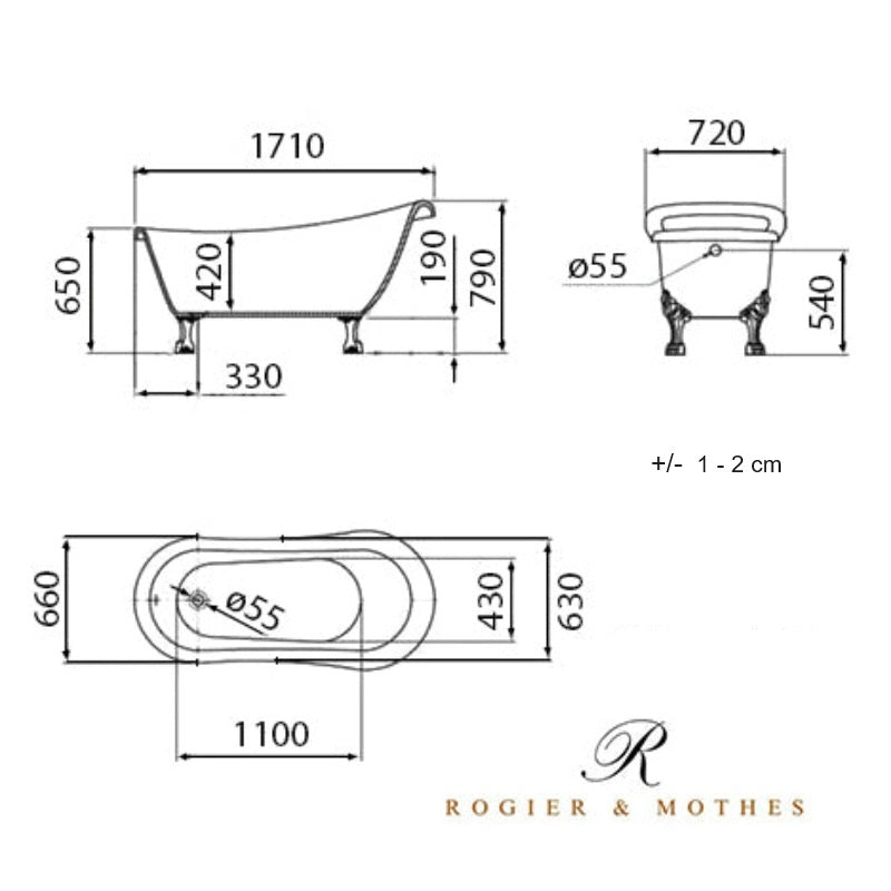 Dimensions - Baignoire rétro ancienne sur pieds Richmond noire - Le Monde du Bain