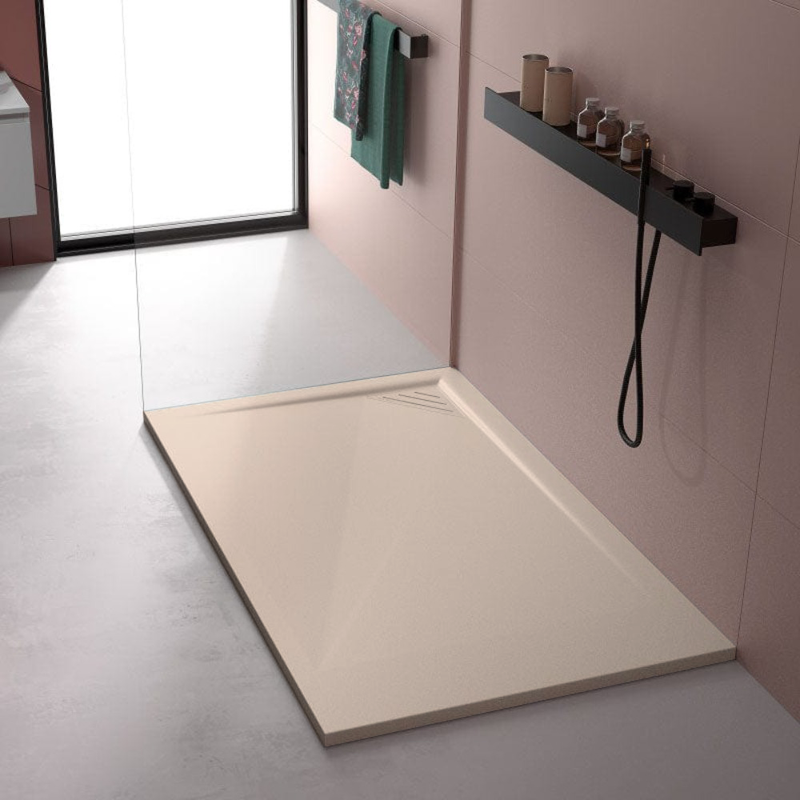 Receveur de douche extra plat TRINITY beige - grille droite avec option grille couleur - Le Monde du Bain
