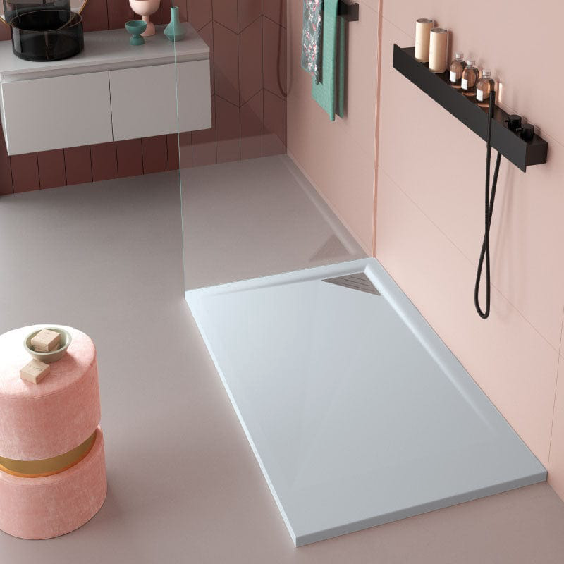 Receveur de douche extra plat TRINITY gris cendre - grille droite - Le Monde du Bain