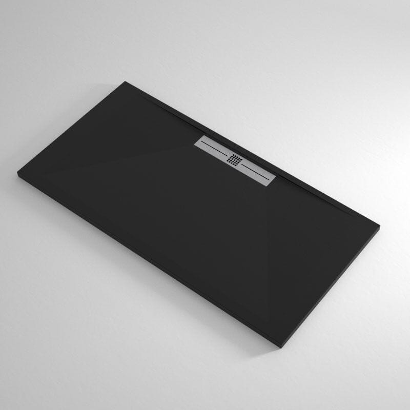 Receveur de douche extra plat EDIS en résine surface ardoisée noir - grille inox - Le Monde du Bain