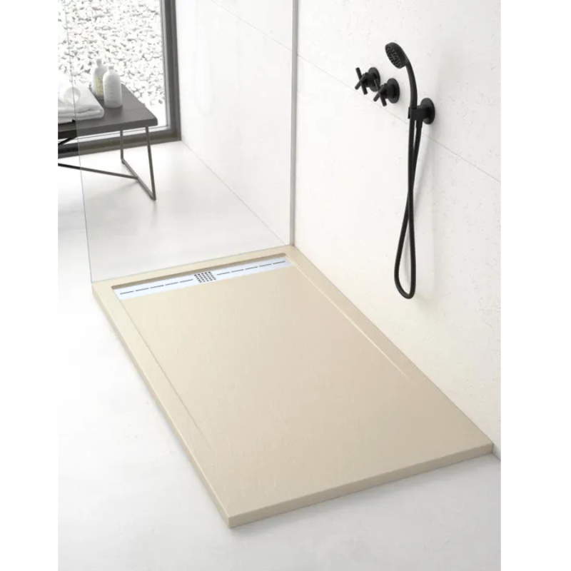 Receveur de douche extra plat ARCO en résine surface ardoisée beige - grille inox- Le Monde du Bain