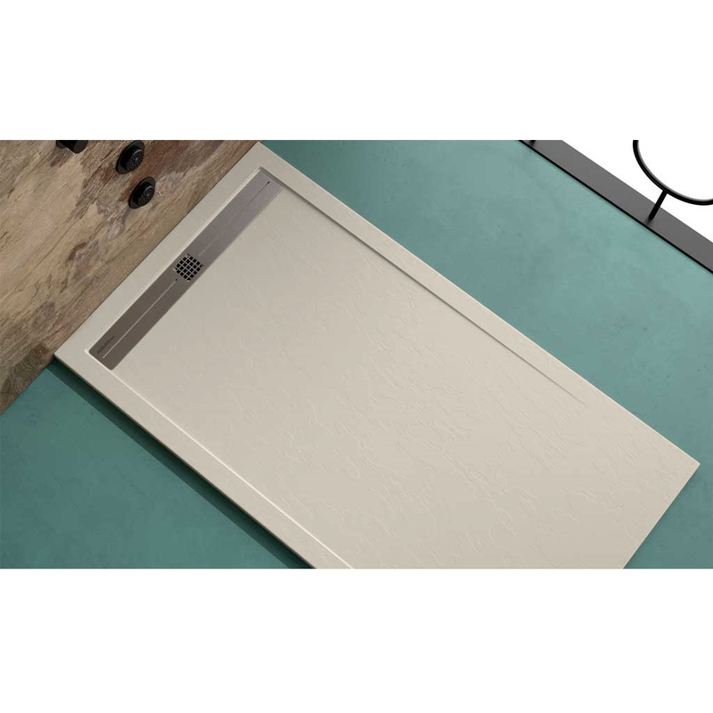 Receveur de douche extra plat ARCO en résine surface ardoisée beige - grille inox - Le Monde du Bain