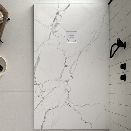 Receveur de douche extra plat DEKOR en résine finition marbre blanc - Le Monde du Bain