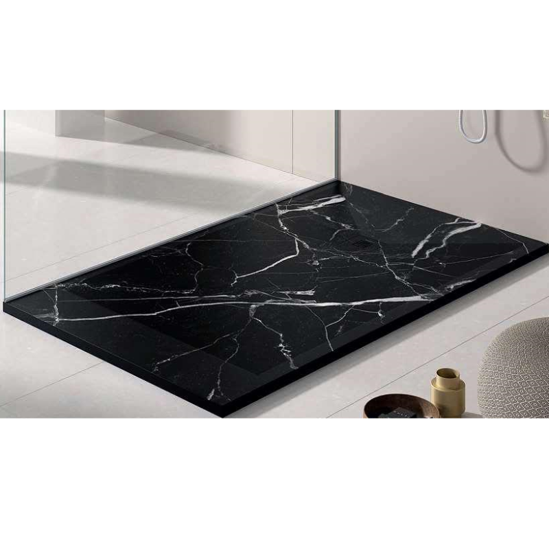 Receveur de douche extra plat DEKOR en résine finition marbre noir - Le Monde du Bain