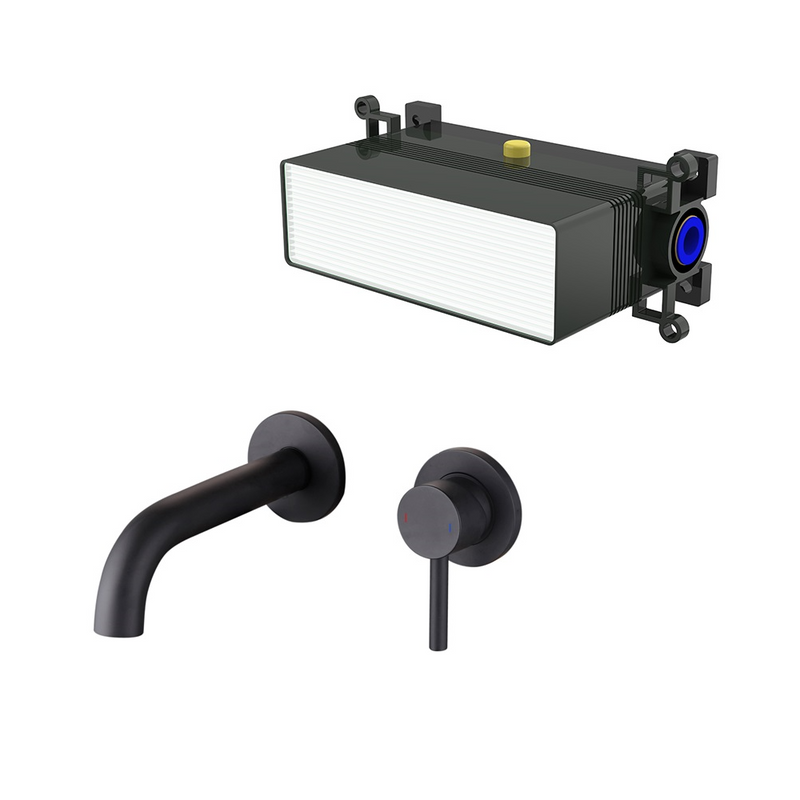 Robinet mitigeur mural encastré 2 trous PIZO noir mat avec boitier d&