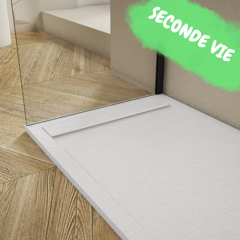 SECONDE VIE - Receveur de douche extra plat 80 x 180 cm RIBERA en résine surface ardoisée blanc