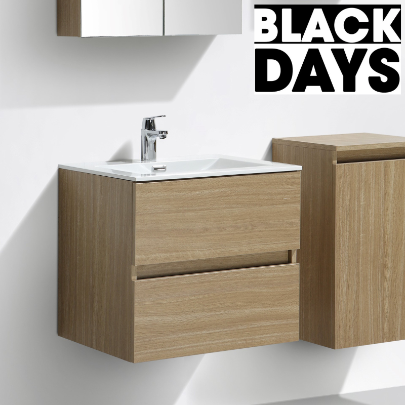 Meuble salle de bain design simple vasque SIENA largeur 60 cm, chêne clair texturé