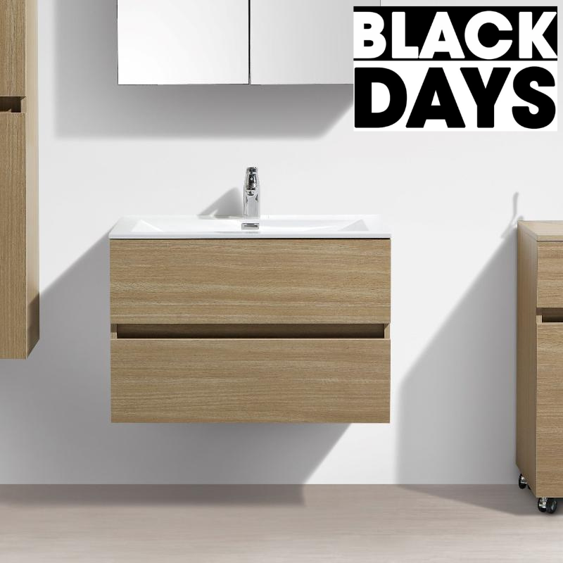 Meuble salle de bain design simple vasque SIENA largeur 80 cm, chêne clair texturé