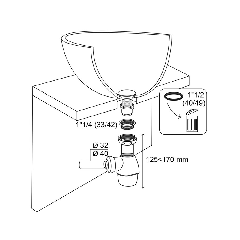 Siphon lavabo WIRQUIN pour vasques et plan-vasques