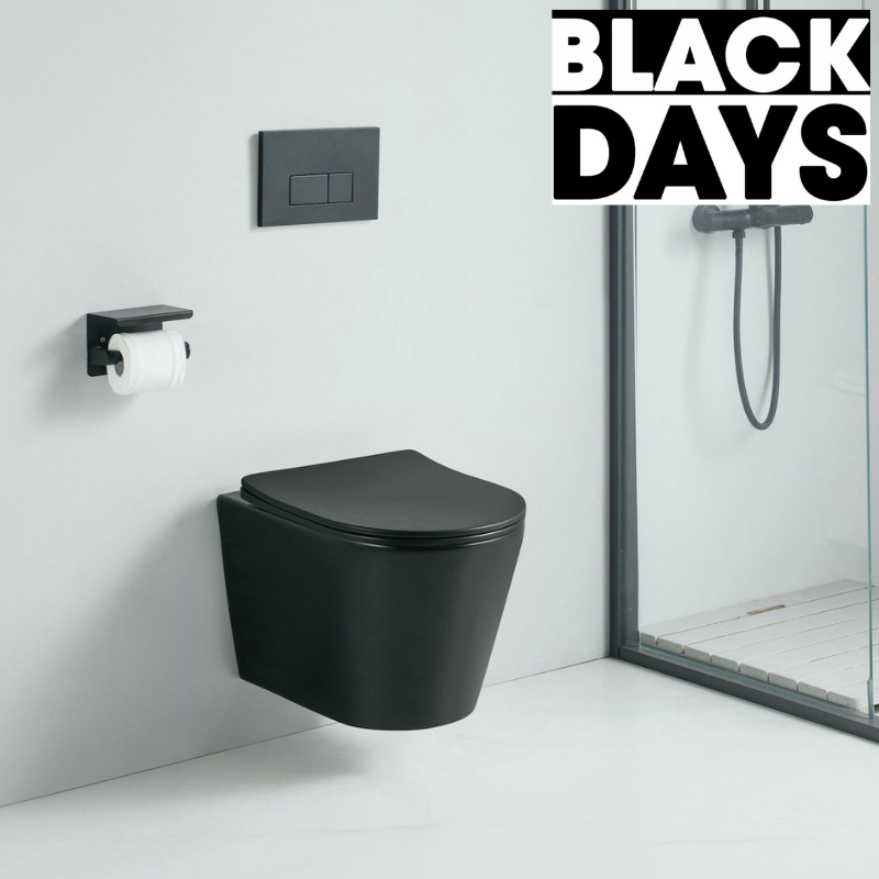 Cuvette WC suspendu TERCERO noir mat - sans bride et avec frein de chute