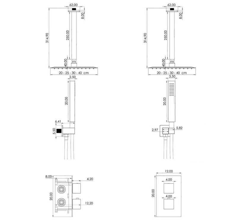 Ensemble de douche thermostatique de plafond TILSO noir mat