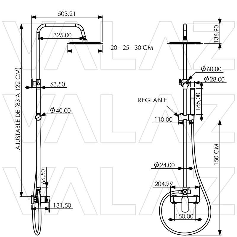Colonne de douche mitigeur SALVIA, finition chromée