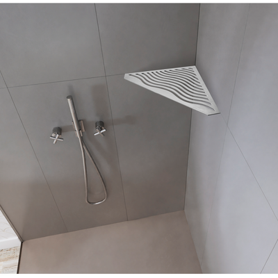 Tablette d'angle 5 côtés - motif Aqua - finition acier inox (chrome) - Le Monde du Bain