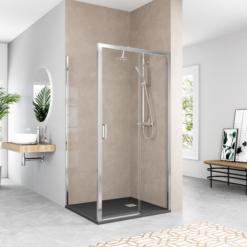 Paroi de douche fixe avec Porte coulissante + Paroi latérale TOKIO - Le Monde du Bain
