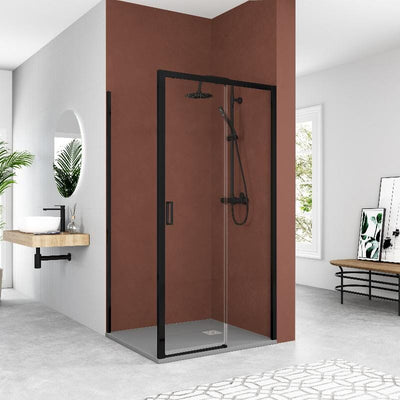 Paroi de douche fixe avec Porte coulissante + Paroi latérale TOKIO noir mat - Le Monde du Bain