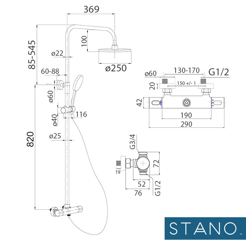 Colonne de douche thermostatique MANDA, avec technologie KeepCool®