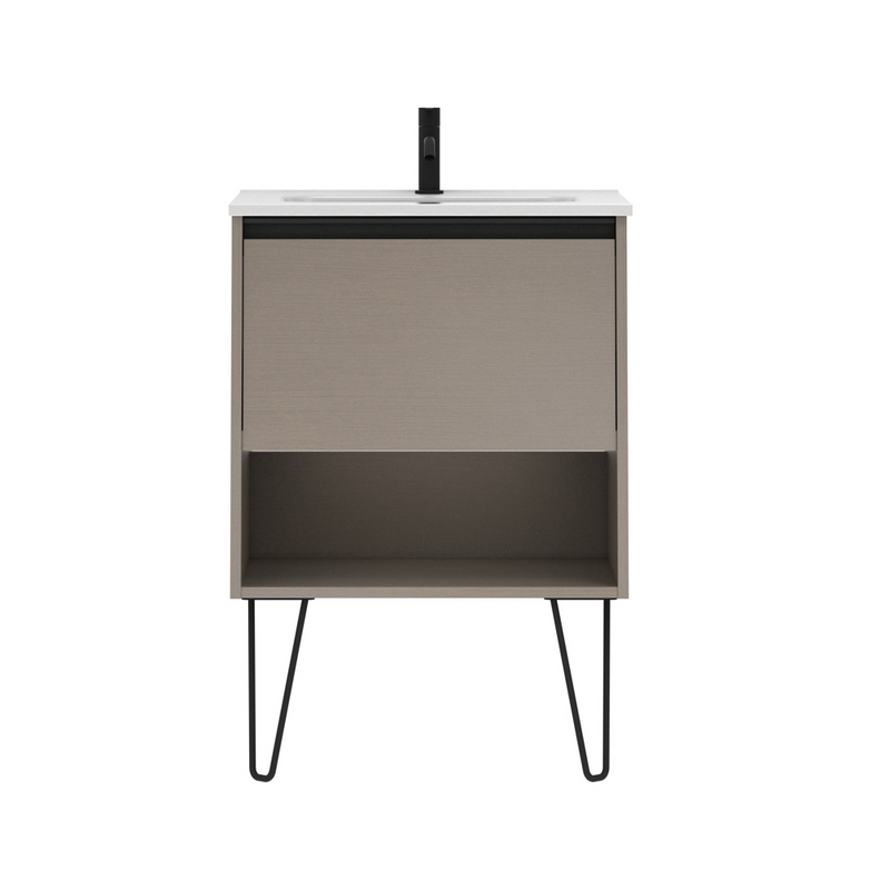 Meuble salle de bain simple vasque YOKO largeur 60 cm, fumé sablé - Le Monde du Bain