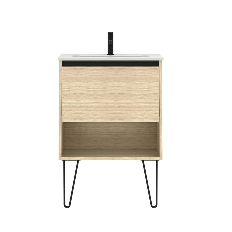 Meuble salle de bain simple vasque YOKO largeur 60 cm, chêne sablé - Le Monde du Bain